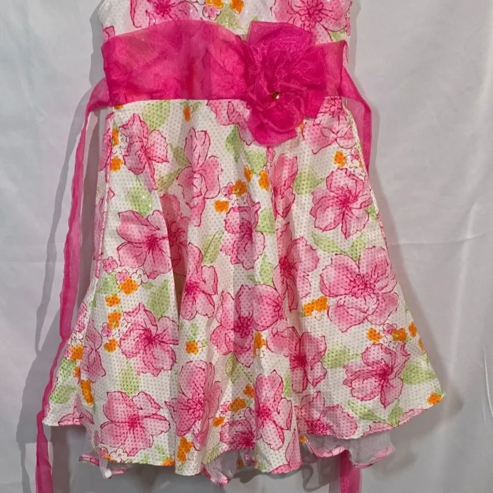 Jona Michelle Girls Pink Floral Dress Sequins Party Pageant Easter Size 8